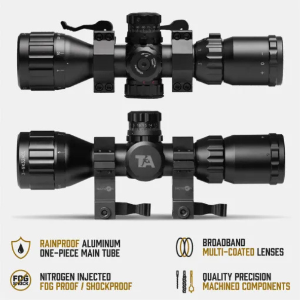 TACTICON - Falcon V3 3-9x32 Rifle Scope w/ Illumination [Black, Red, Green, Blue) Mil-Dot Reticle - Image 5